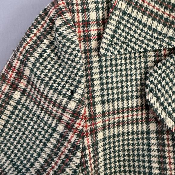 Vintage Pendleton Virgin Wool Plaid Green Red Belted Blazer Jacket - Picture 5 of 5